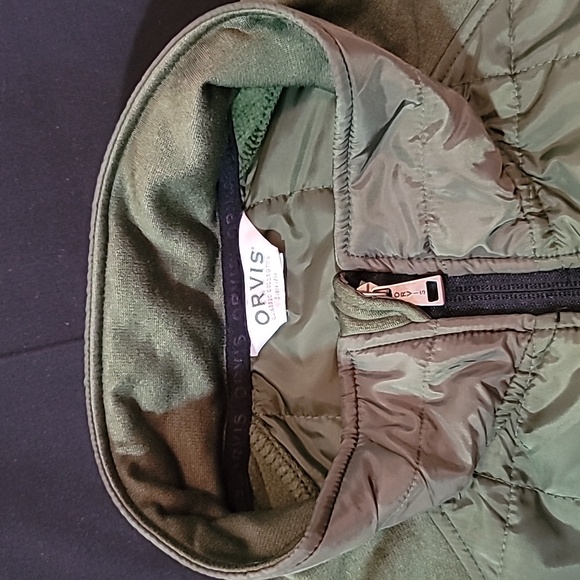 Orvis Quilted Snowbird Full Zip Jacket Lightweight Olive Green Mixed Media - Picture 9 of 13